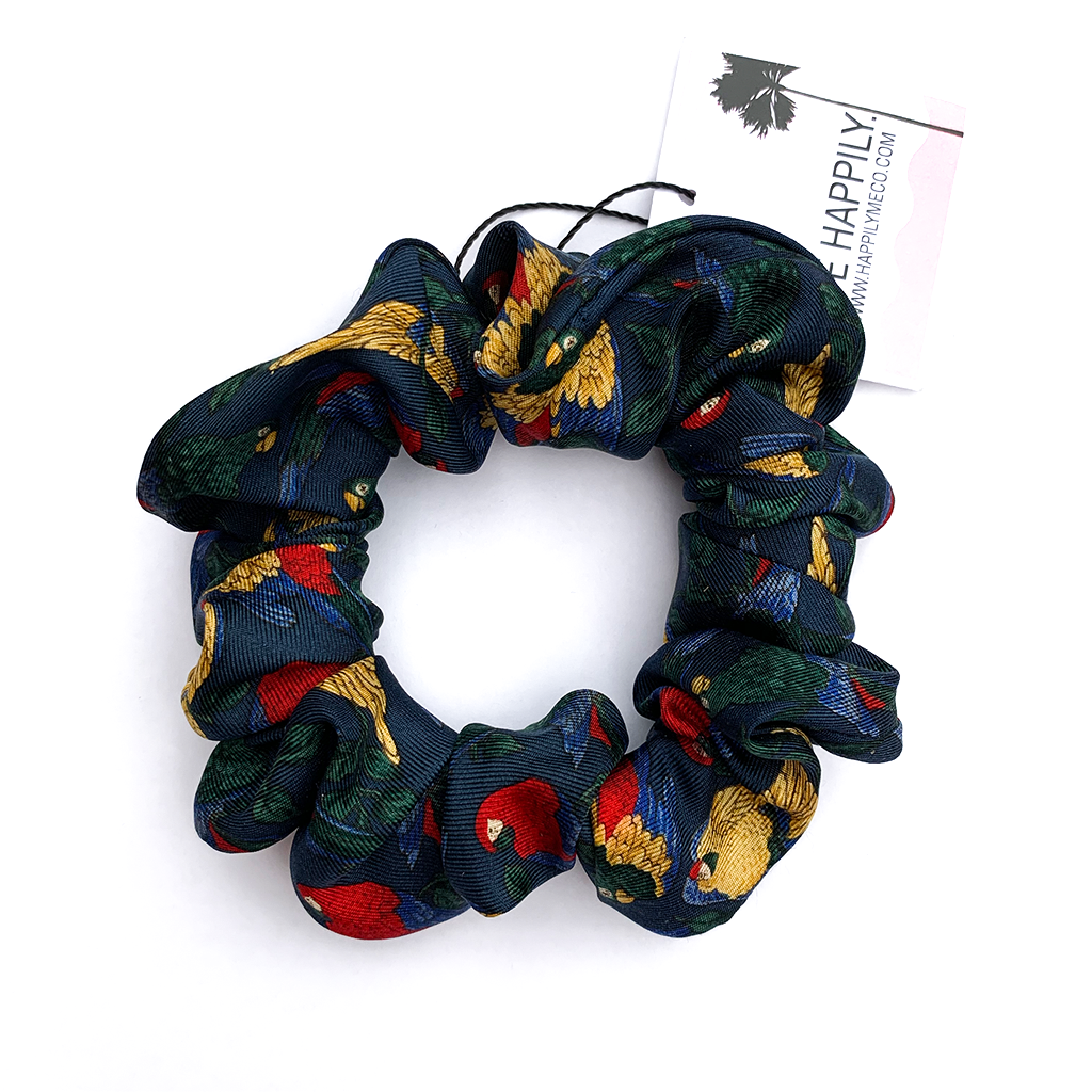 PARROTS OF PERU LUXURY SILK SCRUNCHIE - Happily MeCo